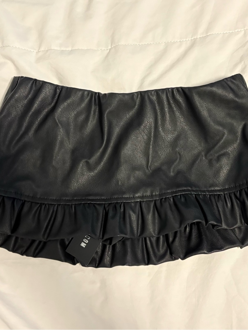 Black Faux Leather Mini Skirt with Ruffle Hem - Picture 4 of 4